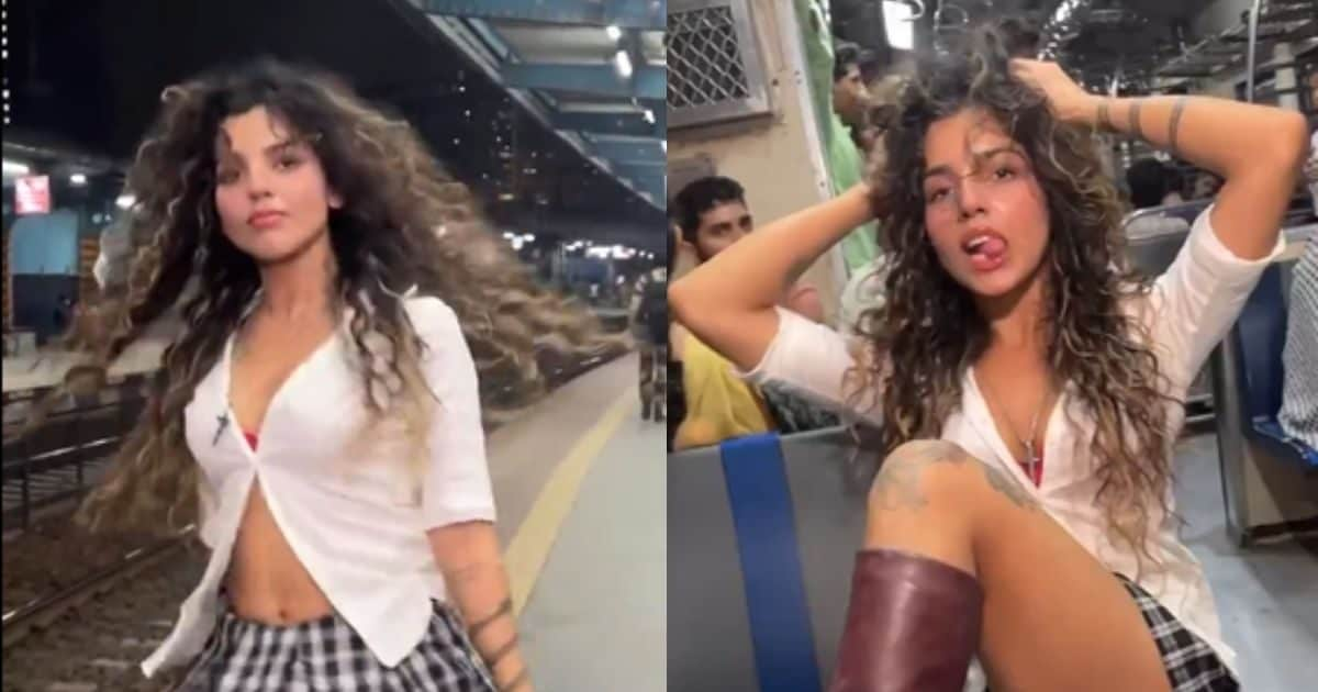 Girl boarded local train, school dress made obscene, people got angry after seeing her hanging out!